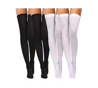 Boao 4 Pairs Women's Silk Thigh High Stockings Nylon Socks for Women Halloween Cosplay Costume Party Tights Accessory, Black, White, Small