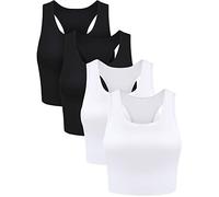 Boao 4 Pieces Basic Crop Tank Tops Sleeveless Racerback Crop Sport Top for Women, Black, White, S