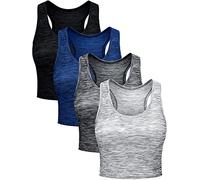 Boao 4 Pieces Basic Crop Tank Tops Sleeveless Racerback Crop Top for Women, Black, Blue, Brown, White, S