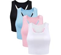 BOAO 4 Pieces Basic Crop Tank Tops Sleeveless Racerback Crop Top for Women(Black, White, Blue, Pink,Small)