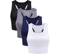 BOAO 4 Pieces Basic Crop Tank Tops Sleeveless Racerback Crop Top for Women(Black, White, Dark Grey, Navy Blue,Small)