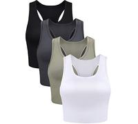 Boao 4 Pieces Basic Crop Tank Tops Sleeveless Racerback Crop Top for Women, Black, White, Grey, Olive Green, XXL