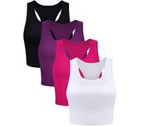 Boao 4 Pieces Basic Crop Tank Tops Sleeveless Racerback Crop Top for Women(Black, White, Rose Red, Purple,Small)