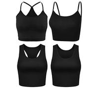 BOAO 4 Pieces Crop Tops for Women, Basic Workout Tops Spaghetti Strap Tank Sleeveless Racerback Cami for Sports Gym (Black, Large)
