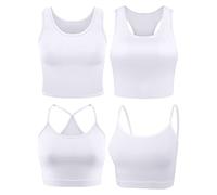 Boao 4 Pieces Crop Tops for Women, Basic Workout Tops Spaghetti Strap Tank Tops Sleeveless Racerback Cami for Sports Gym, White, L