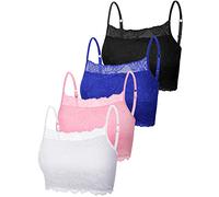 Boao 4 Pieces Women's Lace Camisole Stretch Half Cami Breathable Bra Comfort Lace Bralette Top for Lady Girls, Black, Royal Blue, Pink, White, L