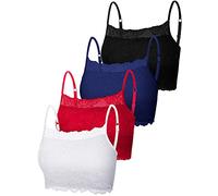 Boao 4 Pieces Women's Lace Camisole Stretch Half Cami Breathable Bra Comfort Lace Bralette Top for Lady Girls, Black, Bright Red, Navy Blue, White, M