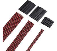 Boao 50 ft Expandable Braided Cable Sleeve, PET Wire Braid Sleeving with Shrink Tube for Audio Video and Other Home Device Cable, Automotive Wire (1 Inch, 1/4 Inch, 3/4 Inch, Red)