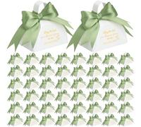 Boao 50 Pcs Metal Cowbell with Handle & 2 Roll Green Ribbon White Cow Bells Small Loud Noise Makers for Wedding Sporting Events Hand Percussion Cheering Spirit Celebrations, 3 x 2.8 x 2.5 Inch