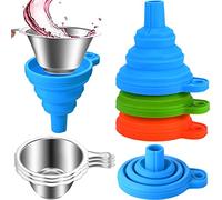 Boao 6 Pack Resin Funnels Filter 3D Printer Accessories Include Collapsible Silicone Funnels and Stainless Steel Filter Cups for Pouring Resin Back into Bottle(Blue, Orange, Green)