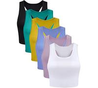 Boao 6 Pieces Basic Sleeveless Racerback Sports Crop Tank Tops for Women Girls Daily Wearing, Black, Dusty Pink, Green, Blue, White, Yellow, XL, (BA-Sports Crop-y78ko)