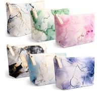 Boao 6 Pieces Canvas Cosmetic Bags Pouches for Purse with Zipper Printed Makeup Bag Multi Function Canvas Travel Pouch Organizer Pouch for Women Vacation Travel, 6 Styles(Marbling Style), Multicolor,
