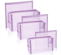 Boao 6 Pieces Mesh Makeup Bags Mesh Cosmetic Bag Portable Travel Organizing Zipper Pouch Toiletries Makeup Pouches for Home Office Travel Accessories (Light Purple)