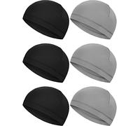 Boao 6 Pieces Skull Caps Helmet Liner Sweat Wicking Cap Running Hats Cycling Skull Caps for Men Women (Black, Grey, Medium)