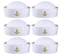 Boao 6 Pieces White Sailor Hat Captain Caps with Golden Embroidery Yacht Nautical Hats for Adult Sailor Costume, Dress Up Party Hat