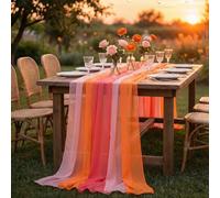 Boao 6pcs Pink Orange Party Decorations Table Runner Orange Cloth 10Ft Boho Sheer Rustic Fabric for Fall Wedding Birthday Party Baby Bridal Shower Graduation Tequila Sunrise Sunset Supplies Decor