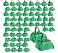 Boao 72 Pcs Metal Cowbells with Handle Cow Bells Noise Makers Small Cowbells Call Bells for Football Games Cheering Team Spirit Sporting Events Wedding Party Sports Fan, 3 x 2.8 x 2.5 Inch (Green)