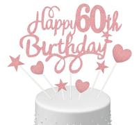 Boao 8 Pcs Happy 60th Birthday Cake Toppers Sets Include 2 Rose Gold Cake Pick Star 3 Heart Decor Personalised Glitter Birthday Party Decorations for Women Mum