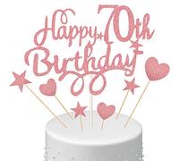 Boao 8 Pcs Happy 70th Birthday Cake Toppers Sets Include 2 Rose Gold Cake Pick Star 3 Heart Decor Personalised Glitter Birthday Party Decorations for Women Mum