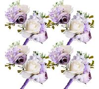 Boao 8 Pieces Artificial Rose Wrist Corsage and Boutonniere Set Wedding Corsage Wristband Roses Wedding Accessories for Bride Bridesmaid Groom (Purple)