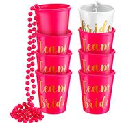 Boao 8 Pieces Bride Shot Necklace Glass, Bachelorette Shot Glass Necklace with Gold Foil for Wedding Bachelor Party and Bridal Shower Decorations(Rose Red)