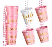 Boao 8 Pieces Bride Shot Necklace Glass, Bachelorette Shot Glass Necklace with Gold Foil for Wedding Bachelor Party and Bridal Shower Decorations(Pink)
