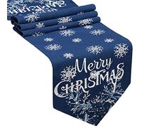 Boao Christmas Table Runner Embroidery Snowflake Elk Snowman Table Runner 13x70 Inch Xmas Classic Red Blue Runner for Dining Room Kitchen Christmas Wedding Winter Holiday Table Decor(Elk,Navy Blue)