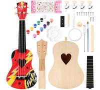 Boao DIY Guitar Kit 21 Inch Make Your Own Ukulele DIY Kit with Installation Tools Soprano Guitar Build Kit Unfinished Guitar Handwork Kit Wooden Ukulele Crafts for Amateur Beginner Little Ones (Heart)
