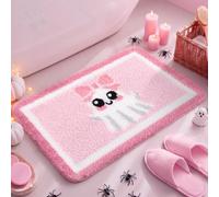 Boao Pink Ghost Halloween Bathroom Rug Pastel Ghost Bath Mat | Non-slip Flocked Absorbent, Kawaii Shower Mat Bathroom Decor for Vanity Tub Goth Halloween Accessories, 24x16 Inches
