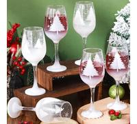 Boao Set of 6 Christmas Wine Glasses Festive Santa Snowman Christmas Tree Drinking Goblets Cups Painted Xmas Wine Glass Gift Winter Wine Glassware for Party Wedding Holiday(White,Xmas Tree)