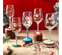 Boao Set of 6 Christmas Wine Glasses Festive Santa Snowman Christmas Tree Drinking Goblets Cups Painted Xmas Gift Winter Wine Glassware for Party Wedding Holiday(Red,Green,White,Cute)