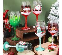 Boao Set of 6 Christmas Wine Glasses Festive Santa Snowman Christmas Tree Drinking Goblets Cups Painted Xmas Wine Glass Gift Winter Wine Glassware for Party Wedding Holiday (Red,Green,Santa)