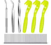 Boao Tick Removal Tool Kit for Dog, Cat and Human Include 3 Pieces Plastic Ticks Removers, 3 Pieces Stainless Steel Tweezers with Comb