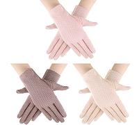 Boao Women's 3 Pairs UV Gloves, Sun Protection Driving Gloves, Soft Fabric, Purple, Dark Pink, Light Beige, Size M