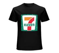BOAONI 7 Eleven Logo Men's White Cotton Seven 11 Men's Short Sleeve T-Shirt Black XL