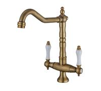 BOAOTX Antique Kitchen Faucet - 360° Rotating Nostalgia Two Handle Sink Mixer Tap, High Pressure With High Spout Brass