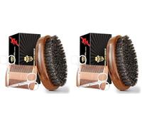 Boar Bristle Beard Brush for Men, Beards and Mustaches Grooming Set Including 100% Pure Boar Bristle Beard Brush, Beard Comb, 2 Pcs Mustache Scissors, and Travel Bag from Sofmild (Pack of 2)