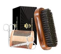 Boar Bristle Beard Brush for Men, Beards and Mustaches Grooming Set Including 100% Pure Boar Bristle Beard Brush, Beard Comb, 2 Pcs Mustache Scissors, and Travel Bag