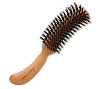 Boar Bristle Hair Brush [ Made in Japan ] 100% Natural Bristle Slick Back Brush for Styling, Separating, Shaping, and Blow-Drying for Women and Men (Curved Handle)