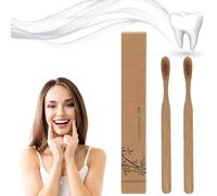 Boar Bristle Toothbrush, Bamboo Toothbrushes, Disposable Bamboo Brush with Biode-gradable Natural Bam-Boo Handle for Gentle Cleaning, EcoFriendly Oral Care, Zero Waste Lifestyle (2 Pcs)