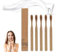 Boar Bristle Toothbrush, Bamboo Toothbrushes, Disposable Bamboo Brush with Biode-gradable Natural Bam-Boo Handle for Gentle Cleaning, EcoFriendly Oral Care, Zero Waste Lifestyle (5 Pcs)