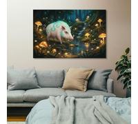 Boar in Enchanted Mushroom Forest Wall Art Canvas Picture for Hallway Decor | A practical decorative canvas art choice for study; it helps complete the room with flexible placement