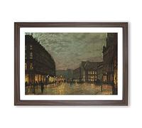Boar Lane Leeds by Lamplight Vol.1 by John Atkinson Grimshaw Framed Print | A2 Walnut Framed Wall Art | Ready to Hang | Modern Nature Picture | Living Room Bedroom Lounge Office