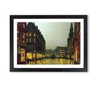 Boar Lane Leeds by Lamplight Vol.2 by John Atkinson Grimshaw Framed Print | A2 Black Framed Wall Art | Ready to Hang | Modern Nature Picture | Living Room Bedroom Lounge Office