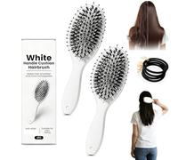 BoarBristle Brush with Nylon Bristles and Massaging Tips,ViralWorld-Famous 5x Sold-Out PaddleBrush,White Handle Cushion Hair Brush,Smoother,Stronger,Shinier Hair,Relax Your Head (2 Pcs)