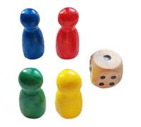 Board Game Accessories | Wooden Game Pawns With 1 Dice | Multicolor Small Board Accessories -Portable Checkers Components For -Adults