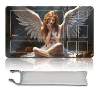 Board Game MTG Playmat + Free Waterproof Bag, Stitched Edges, Smooth Rubber Surface, MTG PlayMat with Zones (An Original Angel of Flight Alabaster Playmat) (With Zone)