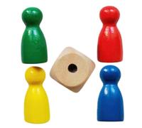 Board Game Tokens - 4 Piece Wooden Chess Pieces Set Colourful Design Includes Dice Piece Compact Portable Construction | Versatile Game Components for Ladies, Chess, Travel, , Men