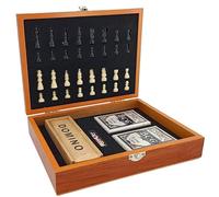 board games 3 in 1 Foldable Wooden Chess Set for Travel Board Games Set for Kids and Adults Chess Dominoes Cards Set magnetic(Color2)