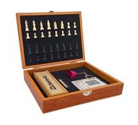 Board Games Chess Set for Kids and Adults Foldable Chess Dominoes Dice Poker Cards Ringing Bell Board Games Set for Travel Chess Sets